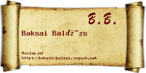 Baksai Balázs névjegykártya
